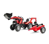 FALK - Tractopala a pedali Case IH con escavatore e rimorchio - Rosso - Made in France - Pala anteriore ed escatrice articolate - Sedile girevole - Da 3 anni - 996Y