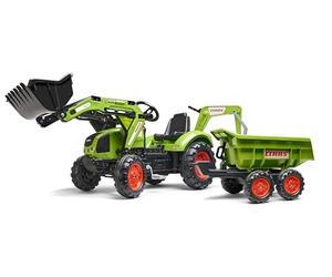 FALK - Tractopala a pedali Claas con escavatore e rimorchio basculante Maxi - Da 3 Anni - Made in France - escavatore anteriore ed escatrice articolate - Sedile girevole - 2070 W
