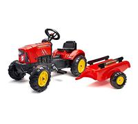 FALK- Tractor de pedales Supercharger Rojo con capó abatible y remolque Trattore a Pedali rimorchio-da 2 Anni-Made in France-Cofano apribile-Volante con clacson-2030AB, Multicolore, pequeño, 2030AB