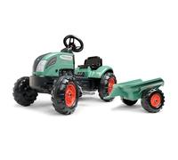 Falk Trattore a pedali Farm Lander con rimorchio-Da 2 anni-50% di plastica riciclata-Made in Francia-Volante con clacson 2054L, 2054L, Verde scuro-2054L