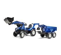 FALK - Trattore a Pedali New Holland con Escavatore e rimorchio Ribaltabile - da 3 Anni - Made in France - Pala Anteriore articolata ed Escavatore - Rimorchio Ribaltabile - Sedile Girevole - 3090W