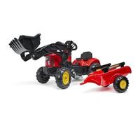 FALK - Trattore A Pedali Supercharger Rosso Con Cofano Apribile E Rimorchio