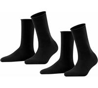 FALKE Happy Double Pack W So cotone tinta unita confezione di 2 paia, Calzini Donna, Nero Black 3000, 39-42