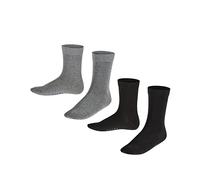 FALKE Happy Double Pack K So cotone tinta unita confezione di 2 paia, Calzini Unisex - Bambini, Multicolore Black Grey 0050, 31-34