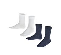 FALKE Happy Double Pack K So cotone tinta unita confezione di 2 paia, Calzini Unisex - Bambini, Multicolore Blue White 0040, 23-26