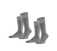 FALKE Happy Double Pack M So cotone tinta unita confezione di 2 paia, Calzini Uomo, Grigio Light Grey Melange 3390, 47-50