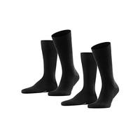 FALKE Happy Double Pack M So cotone tinta unita confezione di 2 paia, Calzini Uomo, Nero Black 3000, 43-46