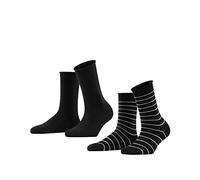FALKE Happy Stripe Multipack W So cotone fantasia confezione di 2 paia, Calzini Donna, Nero Black 3000, 35-38