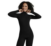 FALKE Wool-Tech High Zip Neck W L/s Sh lana filo funzionale asciugatura rapida 1 pezzo, Maglia Donna, Nero Black 3000, XS