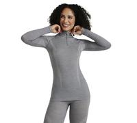 FALKE Wool-Tech High Zip Neck W L/s Sh lana filo funzionale asciugatura rapida 1 pezzo, Maglia Donna, Grigio Grey-Heather 3757, M