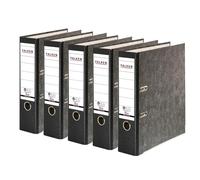 Falken - Confezione da 5 raccoglitori originali in marmo, realizzati in Germania, 8 cm di larghezza, DIN A4, dorso nero, raccoglitore ad anelli, raccoglitori per lettere, raccoglitori da ufficio, in