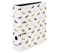 Falken - Raccoglitore originale con motivo "Dachshund". Made in Germany. 8 cm di larghezza, DIN A4, con specchio interno nero, raccoglitore ad anelli