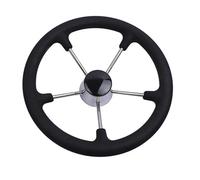FALKIN Boat Accessories Marine Stainless Steel 5 Spoke Destroyer Steering Wheel With Black Foam Grip And Knob(No knob)