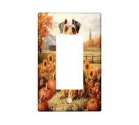 Fall Airedale Terrier Dog Decorative Light Switch Cover Plate 1 Gang Single Rocker, Autumn Farmhouse Pumpkin Frontalino Elettrico per Cucina Bagno, Cucciolo Copertura Decorazione