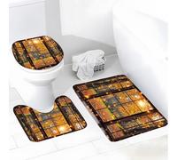 Fall Autumn Tree Sunshine Window Brown Falling Leaves Nature Scenery Landscape Rustic Set Di Tappeti Da Bagno 3 Pezzi, Tappeto Con Profilo A U Lavabile Tappetino Da Bagno Per La Casa Toeletta