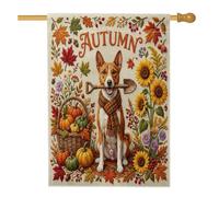Fall Basenji - Bandiere verticali per la casa del cortile del cane, 28 x 40 cm, double-face, per esterni, per la raccolta delle vacanze, la casa, le bandiere autunnali per la casa all'aperto