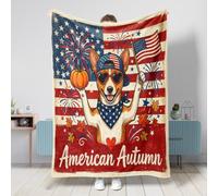 Fall Basenji Coperta per cani, 152 x 203 cm, simpatica e divertente, in flanella patriottica, morbida e accogliente, per divano, letto, spiaggia, viaggi, decorazione autunnale per la casa e il divano
