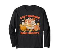 Fall Bibliophile Cozy Readers Book Society Tee Maglia a Manica