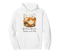 Fall Black Cat Ghosting You for Book Halloween Ghost Reading Felpa con Cappuccio