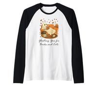 Fall Black Cat Ghosting You for Book Halloween Ghost Reading Maglia con Maniche Raglan