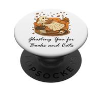 Fall Black Cat Ghosting You For Book Halloween Ghost Reading PopSockets PopGrip Adesivo
