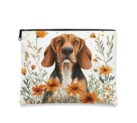 Fall Bloodhound, trousse da viaggio per il trucco con cane, 17,8 x 22,9 cm, con stampa floreale autunnale ad acquerello, borsa per cosmetici da donna, organizer portatile in tela con cerniera