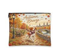 Fall Brittany Dog Makeup Bag, Holiday Country Leaf Trousse da viaggio per donne, piccola borsa portatile in tela con cerniera, borsa da toilette autunnale 17,8 x 22,9 cm
