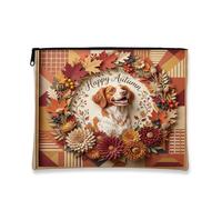 Fall Brittany Dog Makeup Bag, Holiday Floral Leaf Cosmetic Travel Pouch per donne e ragazze, organizer portatile in tela con cerniera per l'autunno, 17,8 x 22,9 cm