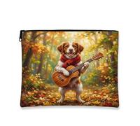 Fall Brittany Dog Makeup Bag, Holiday Forest Guitar Cosmetic Travel Pouch per donne, regali per ragazze, organizer portatile con cerniera in tela piccola autunnale, 17,8 x 22,9 cm