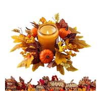 Fall Candle Rings | Artificial Maple Leaves Pumpkins Berries Garland - Autumn Candle Wreath Decor | For Thanksgiving Halloween Wedding Table Centerpiece Home Kitchen