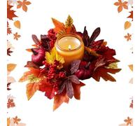 Fall Candle Rings - Home Candle Wreath Decor, Artificial Maple Leaves Pumpkins Berries Garland, For Fall Thanksgiving Halloween Wedding Table Centerpiece Cabinet Kitchen, 25x25cm/9.84x9.84 Inches