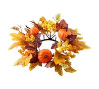 Fall Candle Rings - Home Candle Wreath Decor, Artificial Maple Leaves Pumpkins Berries Garland, For Fall Thanksgiving Halloween Wedding Table Centerpiece Cabinet Kitchen, 25x25cm/9.84x9.84 Inches