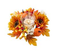 Fall Candle Rings Wreaths | Maple Leaves Pumpkin Garland | 2.95 Inch Center Candle Holder Rings | For Autumn Thanksgiving Halloween Christmas Holiday Wedding Home Table Decor