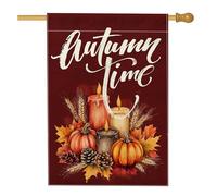 Fall Candles - Bandiere per la casa con foglie d'acero, 71 x 101 cm, double-face, per esterni, autunnale, zucca di grano, ghianda, tela verticale, bandiera per la casa, per il giorno del