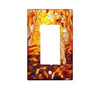 Fall Cavachon Dog Decorative Light Switch Cover Wall Plate 1 Gang Single Rocker, Autunno Stained Glass Frontale Elettrico per Cucina Bagno, Pet Switchcover Decor