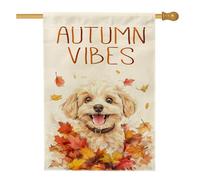 Fall Cavachon Dog Front Yard Linen Vertical House Flags 28x40 Double Face per esterno, divertente autunno foglie d'acero cucciolo stampa bandiera casa, strano carino animale domestico casa modello