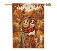 Fall Cavalier King Charles Spaniel Dog House Flag 71,1 x 101,2 cm Double Face per decorazione esterna, Autunno Farmhouse Spaniel FrontYard Tela Home Flag, Fattoria Outdoor Pattern Backyard Prato