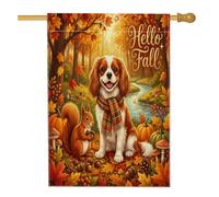 Fall Cavalier King Charles Spaniel Front Yard Backyard Linen Vertical House Flags 28x40 Double Face per esterno, Holiday Funny Forest Home Print Flag, Dog Home Outdoor Pattern Flags