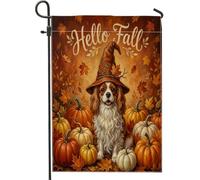 Fall Cavalier King Charles Spaniel gnomo anteriore cortile cortile verticale giardino bandiere 30,5 x 45,7 cm su entrambi i lati per esterni, piccola bandiera autunnale zucca foglia d'acero