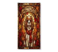 Fall Cavalier King Charles Spaniel Striscione decorativo per porta, decorazione per porta d'ingresso in vetro colorato, decorazione per interni ed esterni, sfondo per cani, 91 x 182 cm