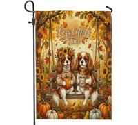 Fall Cavalier King Charles Spaniel Swing Garden Flags 30,5 x 45,7 cm per esterni, autunno foresta zucca standard verticale lino bandiere, stampa fresca, cortile, cortile, prato, decorazione per
