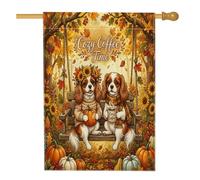 Fall Cavalier King Charles Spaniel Swing House Bandiere 71 x 101 cm per esterni, bandiere verticali standard in lino con zucca della foresta autunnale, decorazione per esterni