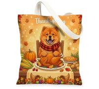 Fall Chow Chow Dog Borsa tote in tela per lo shopping 13 * 15, borsa alla moda riutilizzabile per il Ringraziamento Harvest per le donne, divertente lavoro viaggio modello regalo decorazione
