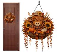 Fall Cow Hanging Basket - Front Door LED Light Decor, Rustic Farmhouse Anim