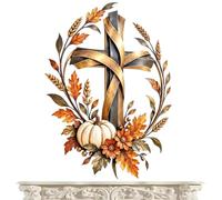 Fall Cross and Pumpkin Harvest Metal Wall Decor - 2D Thanksgiving Hanging | Rustic Pumpkin Cross Design, 2D Flat Metal Iron Crafts, Indoor & Outdoor Weather-Resistant Build, Ideal for