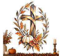 Fall Cross Wall Decors, Rustic 2D Harvest Metal Pumpkin Decorations | Decorazione da parete con croce autunnale per cucine, armadi, camere da letto, patio, sentiero, piscina, cortile, portico