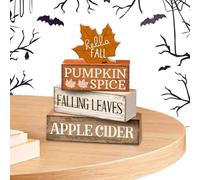 Fall Decor, Wooden Sign, 5.91x1.38x6.26 Inches Autumn Block, Rustic Maple Tiered Tray Accent, Farmhouse Harvest Style, for Thanksgiving Tabletop Display, Kitchen Shelf, Mantle Fireplace Celebration