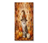 Fall Devon Rex Cat Gnome Copertura per porta esterna 36 x 72, zucca autunnale foglia d'acero casa porta anteriore posteriore banner ingresso uscita decorazione, fresco casa interni portico decorazioni