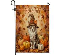 Fall Devon Rex Cat Gnomo Front Yard Backyard Bandiere verticali da giardino 30,5 x 45,7 cm double face per esterno, autunno zucca foglia d'acero piccole bandiere prato piccole bandiere per prato