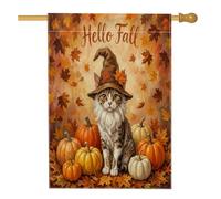 Fall Devon Rex Cat Gnomo Front Yard Backyard Bandiere verticali per casa 28x40 su entrambi i lati per esterno, autunno zucca foglia d'acero stampa bandiera casa, bella decorazione per esterni